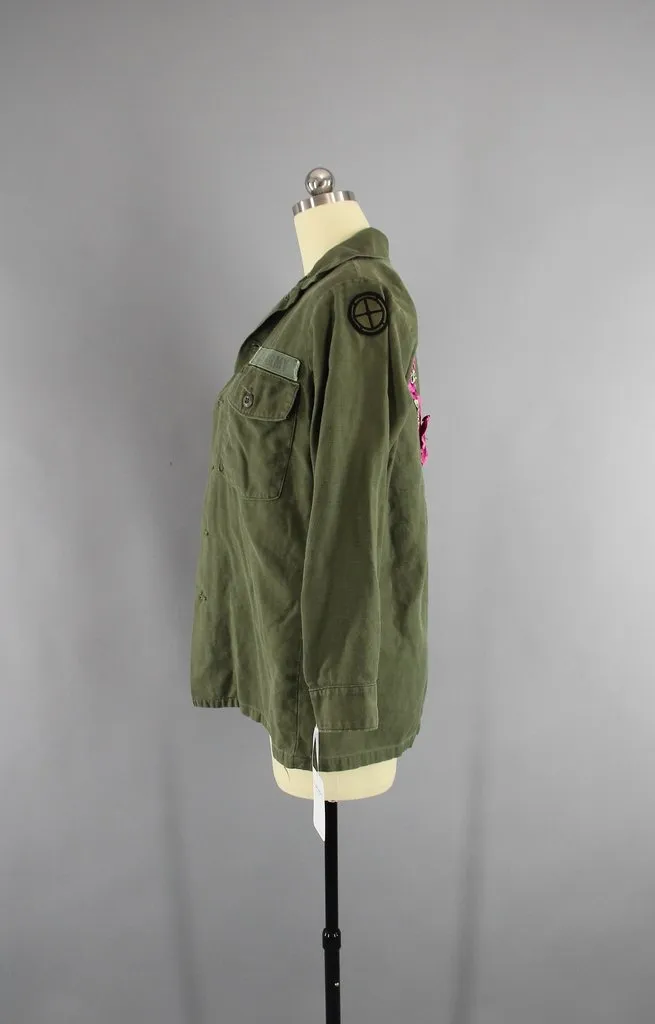 1970s Vintage Embroidered Army Camouflage Jacket