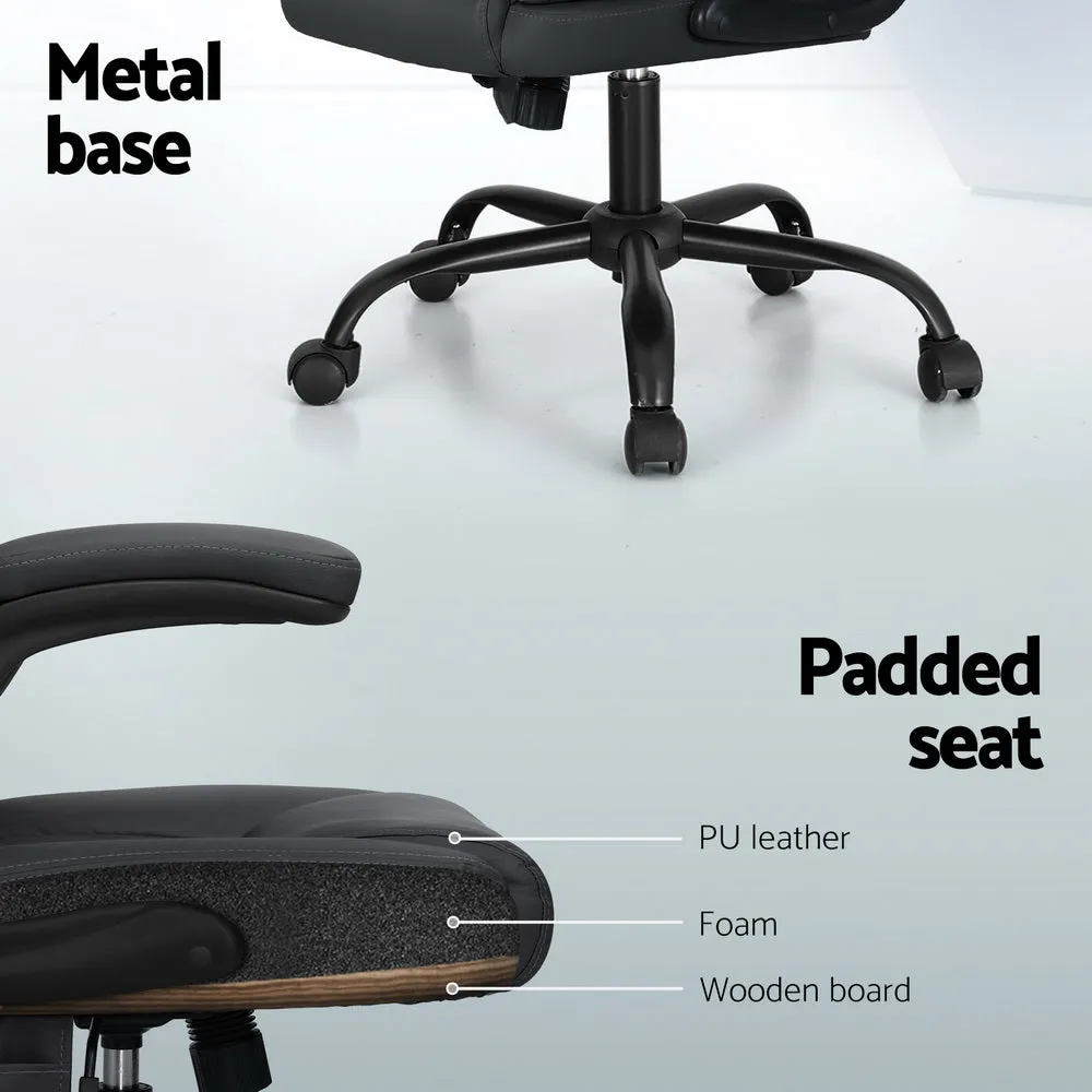 2-Point Lumbar Massage Office Chair PU Leather Mid-Back Grey - Artiss