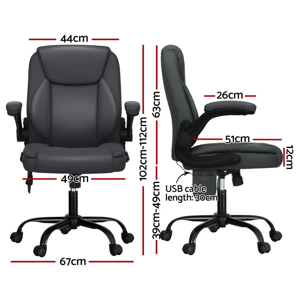 2-Point Lumbar Massage Office Chair PU Leather Mid-Back Grey - Artiss