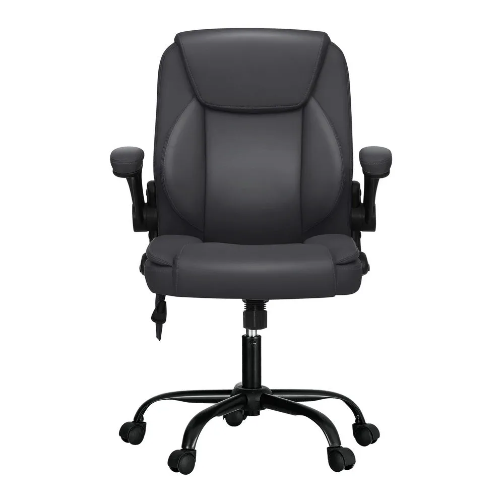 2-Point Lumbar Massage Office Chair PU Leather Mid-Back Grey - Artiss