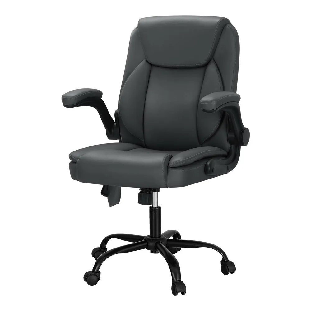 2-Point Lumbar Massage Office Chair PU Leather Mid-Back Grey - Artiss