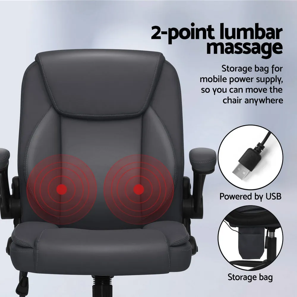 2-Point Lumbar Massage Office Chair PU Leather Mid-Back Grey - Artiss