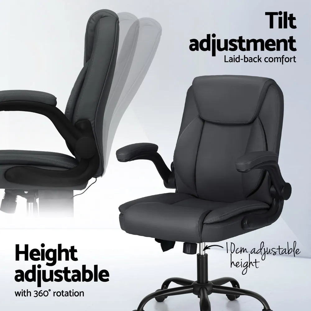 2-Point Lumbar Massage Office Chair PU Leather Mid-Back Grey - Artiss