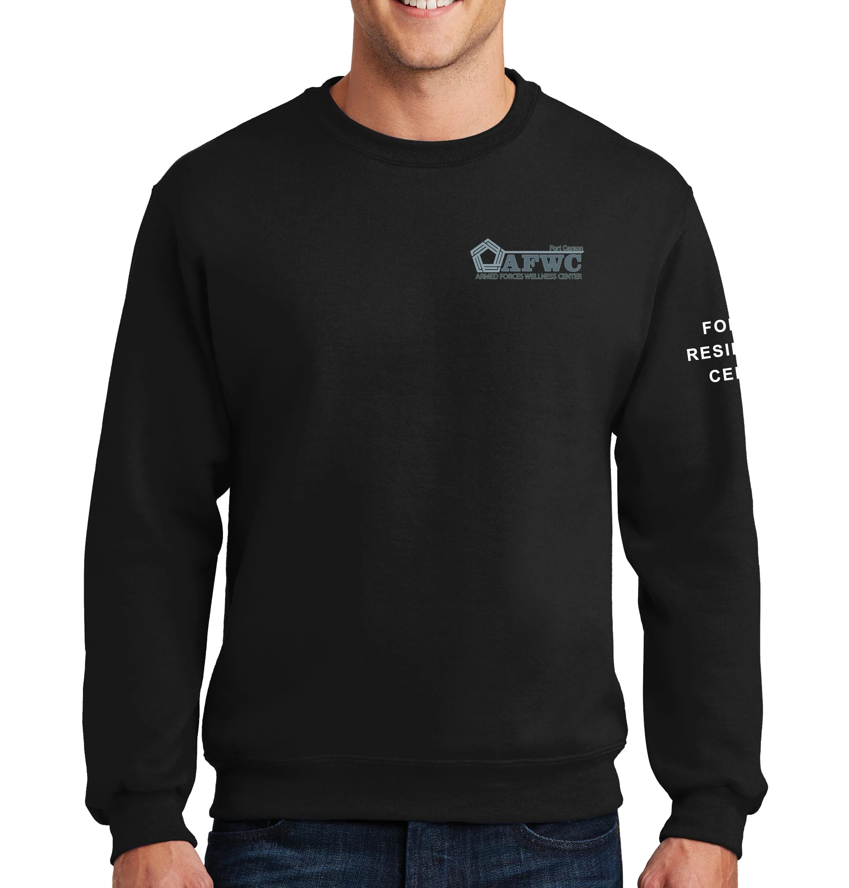 50-50 Blend Crewneck Unisex Sweatshirt. Art on Back