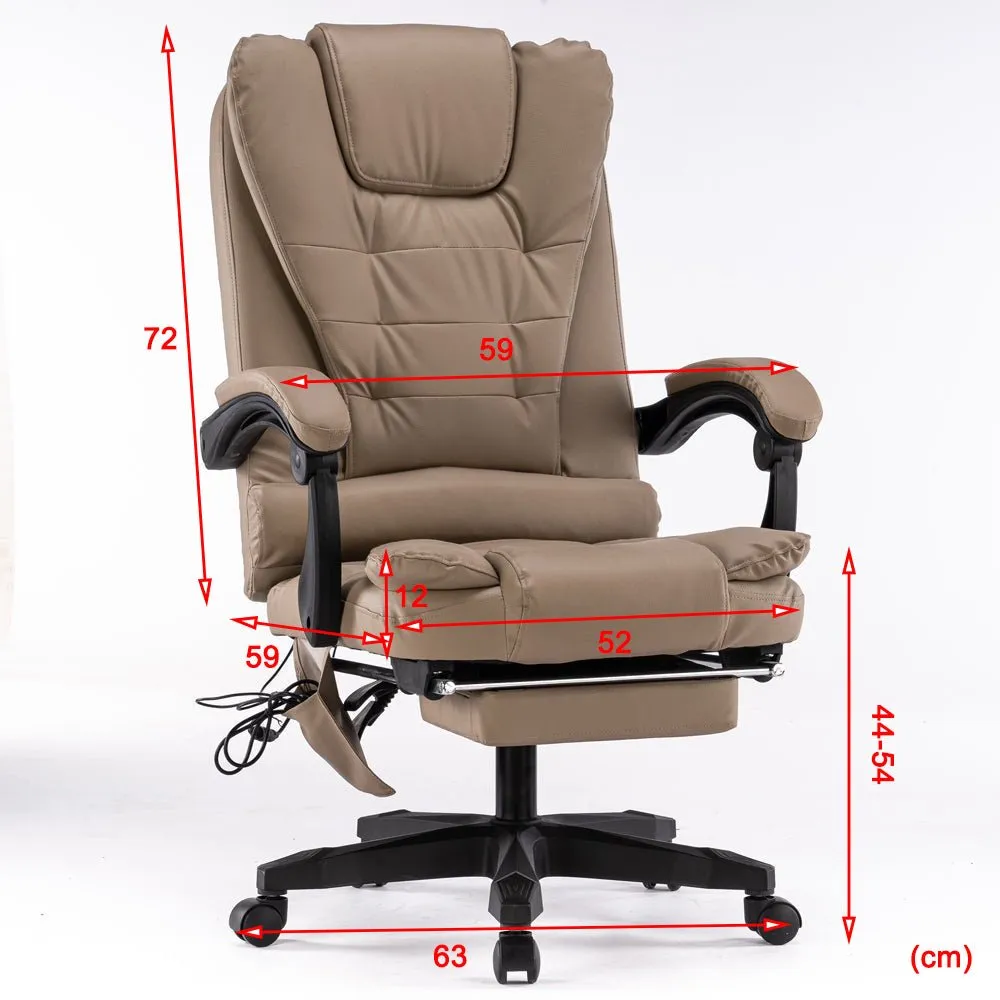 8 Point Massage Chair Executive Office Computer Seat Footrest Recliner Pu Leather
