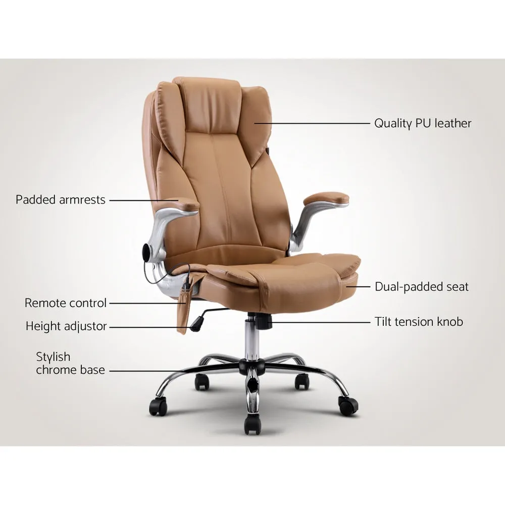 8-Point Massage Office Chair, PU Leather, Espresso Artiss