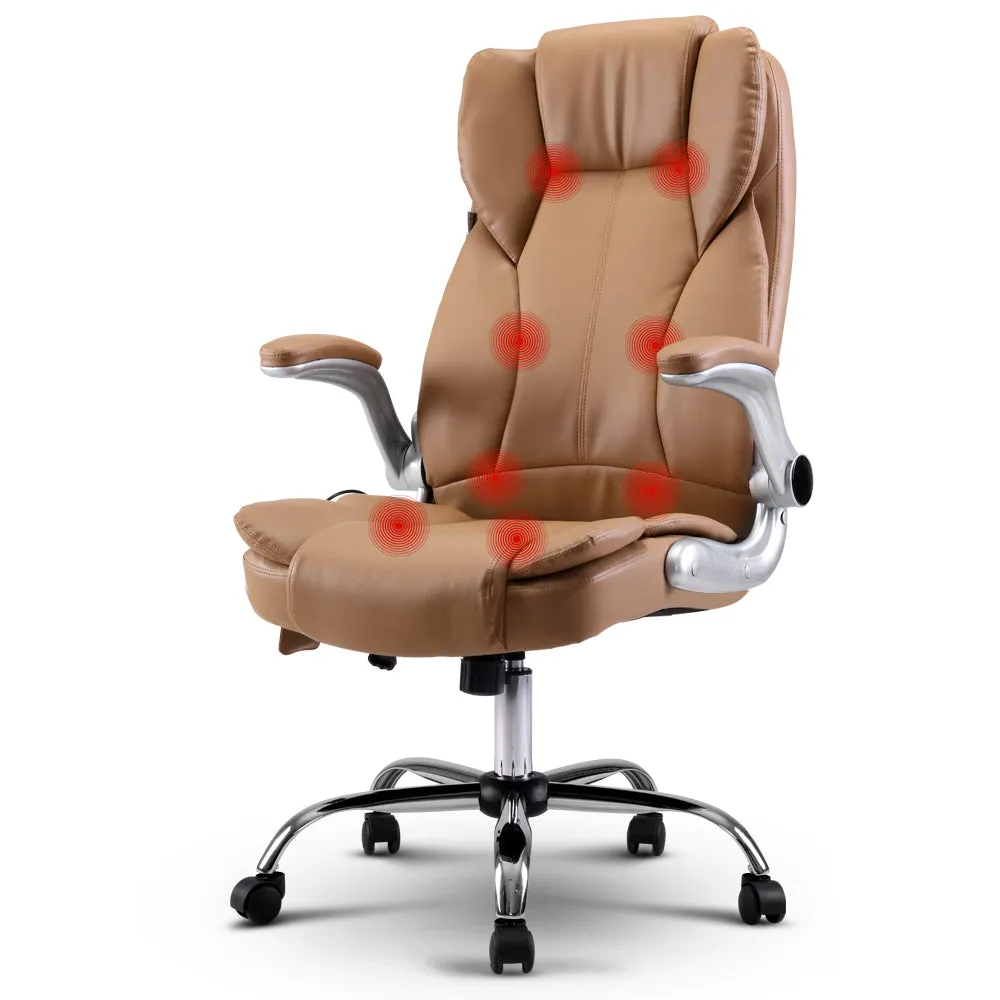 8-Point Massage Office Chair, PU Leather, Espresso Artiss