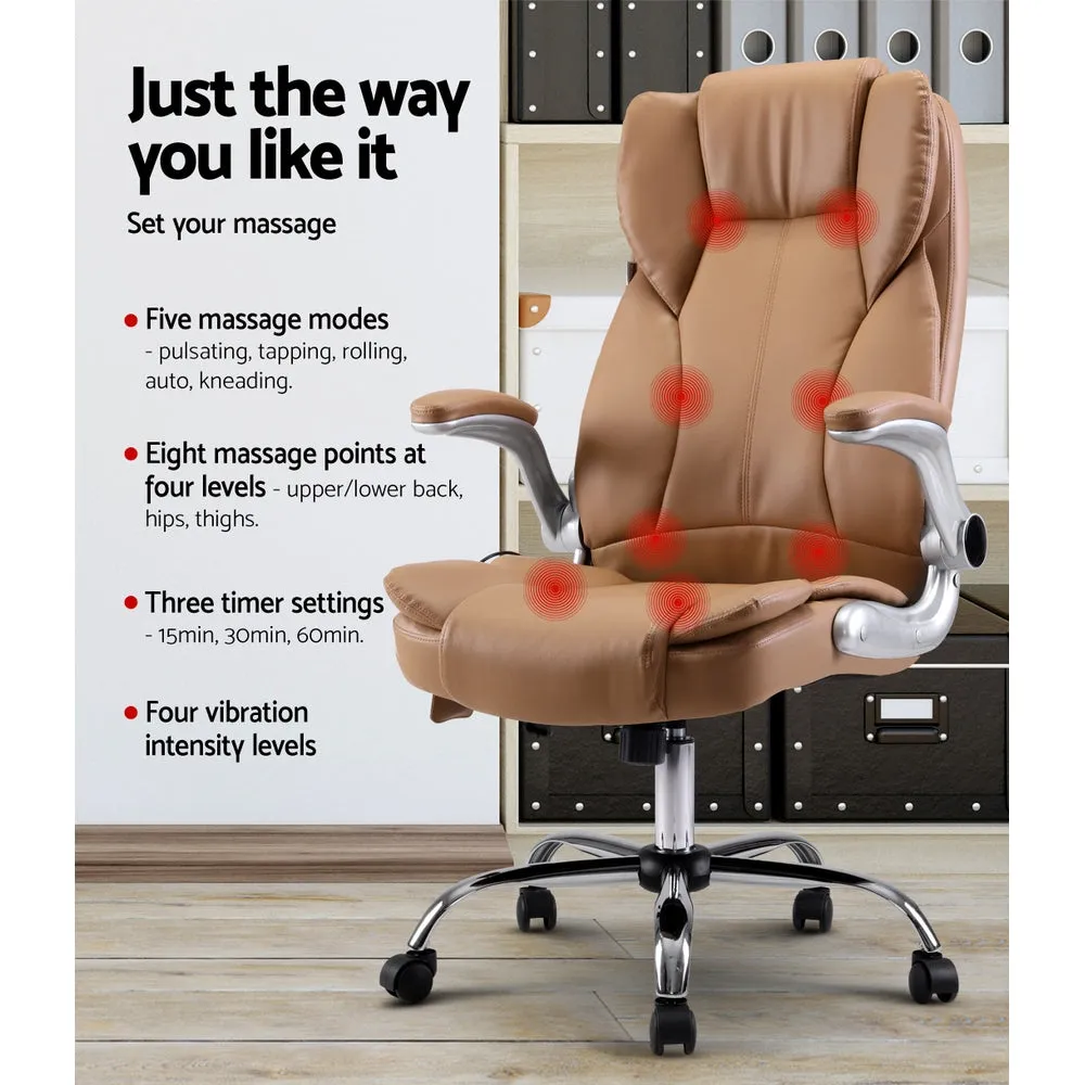 8-Point Massage Office Chair, PU Leather, Espresso Artiss