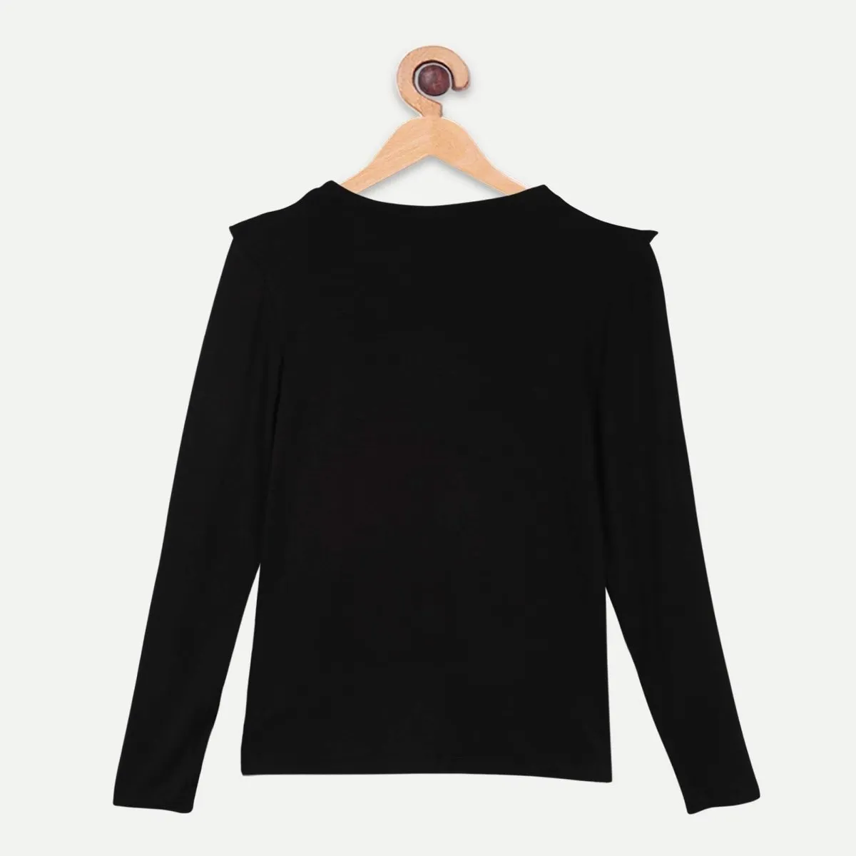 Bamboo Fabric Girl's Front Ruffle Top - Black