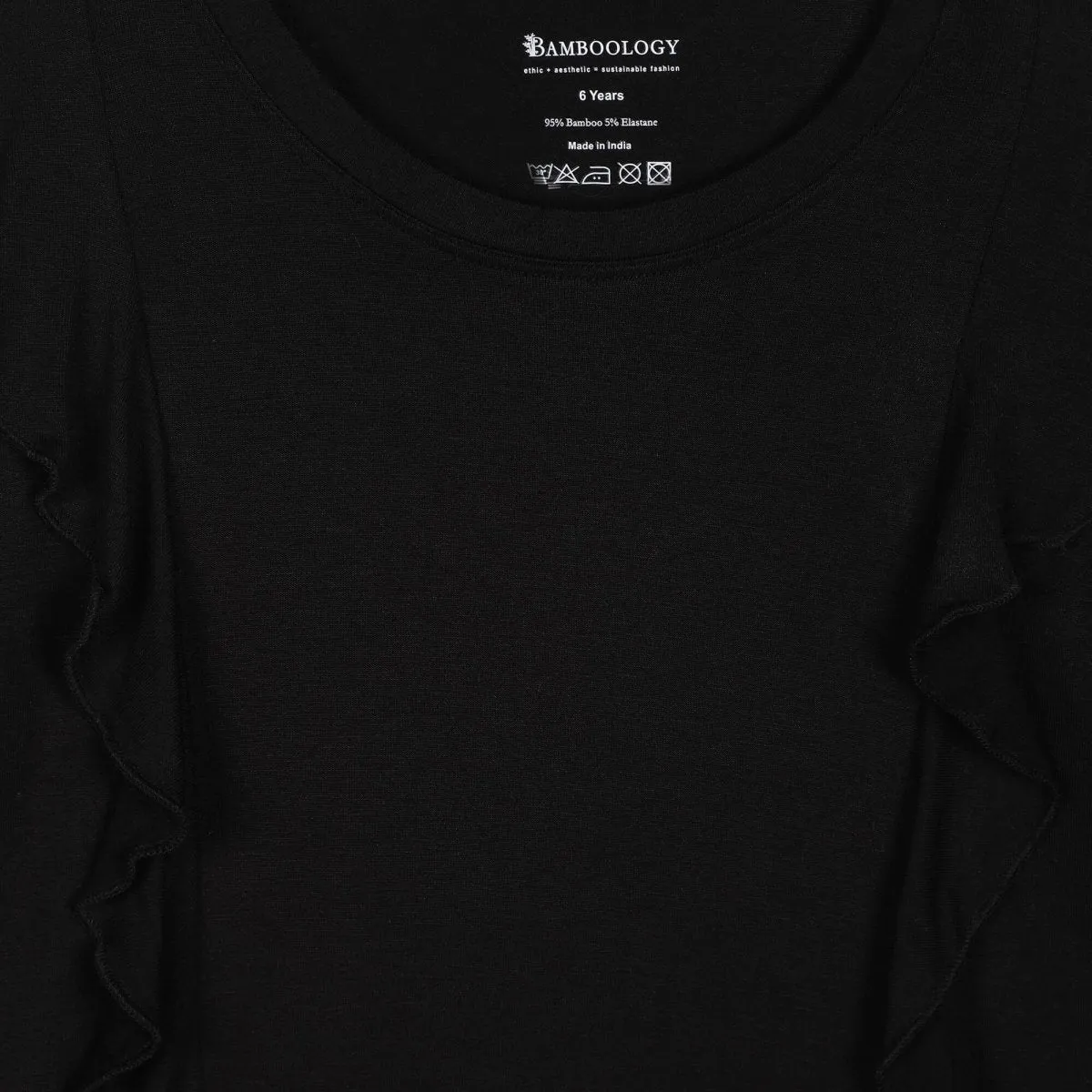 Bamboo Fabric Girl's Front Ruffle Top - Black