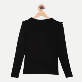 Bamboo Fabric Girl's Front Ruffle Top - Black