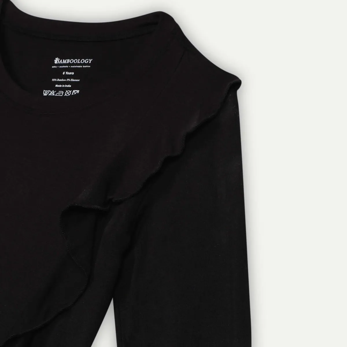 Bamboo Fabric Girl's Front Ruffle Top - Black