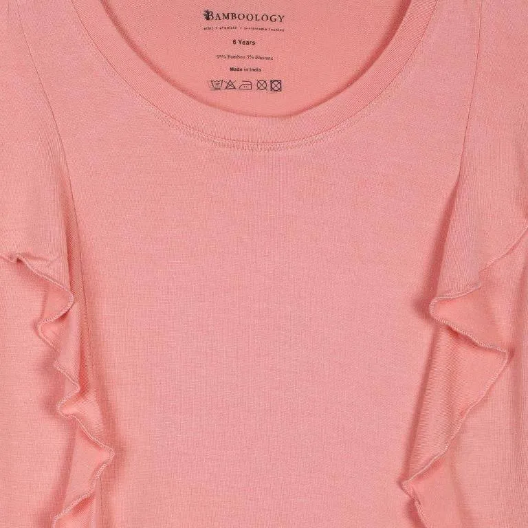 Bamboo Fabric Girl's Front Ruffle Top - Peach