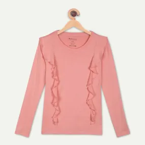 Bamboo Fabric Girl's Front Ruffle Top - Peach