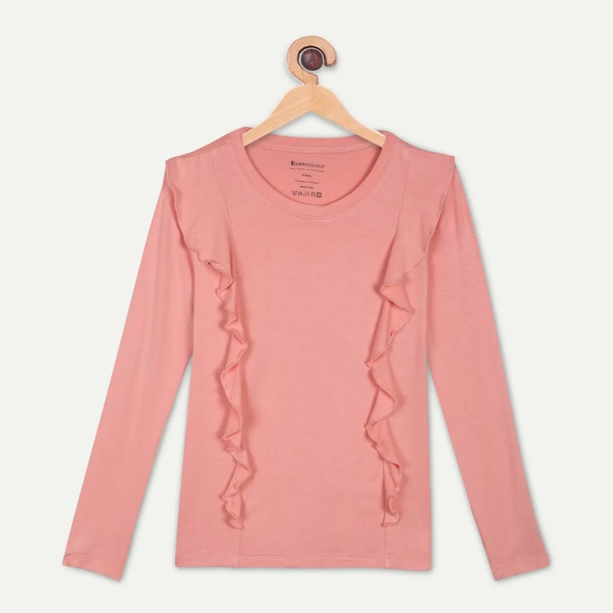 Bamboo Fabric Girl's Front Ruffle Top - Peach