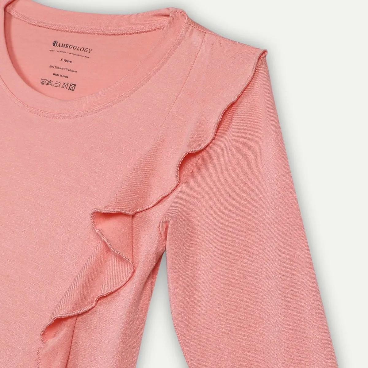 Bamboo Fabric Girl's Front Ruffle Top - Peach