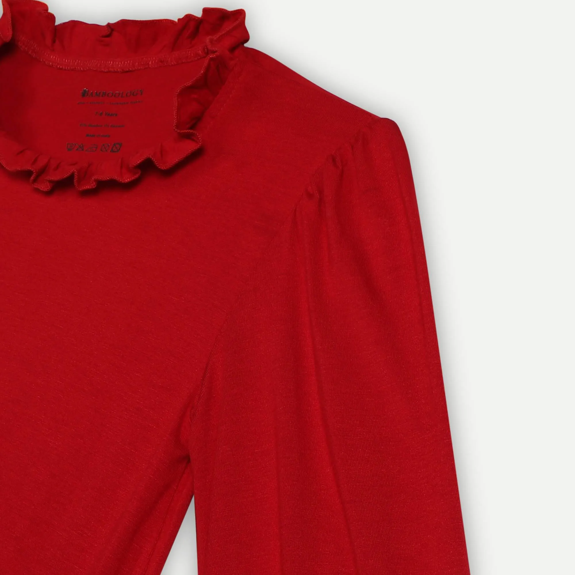 Bamboo Fabric Girl's Ruffle Neck Top - Maroon