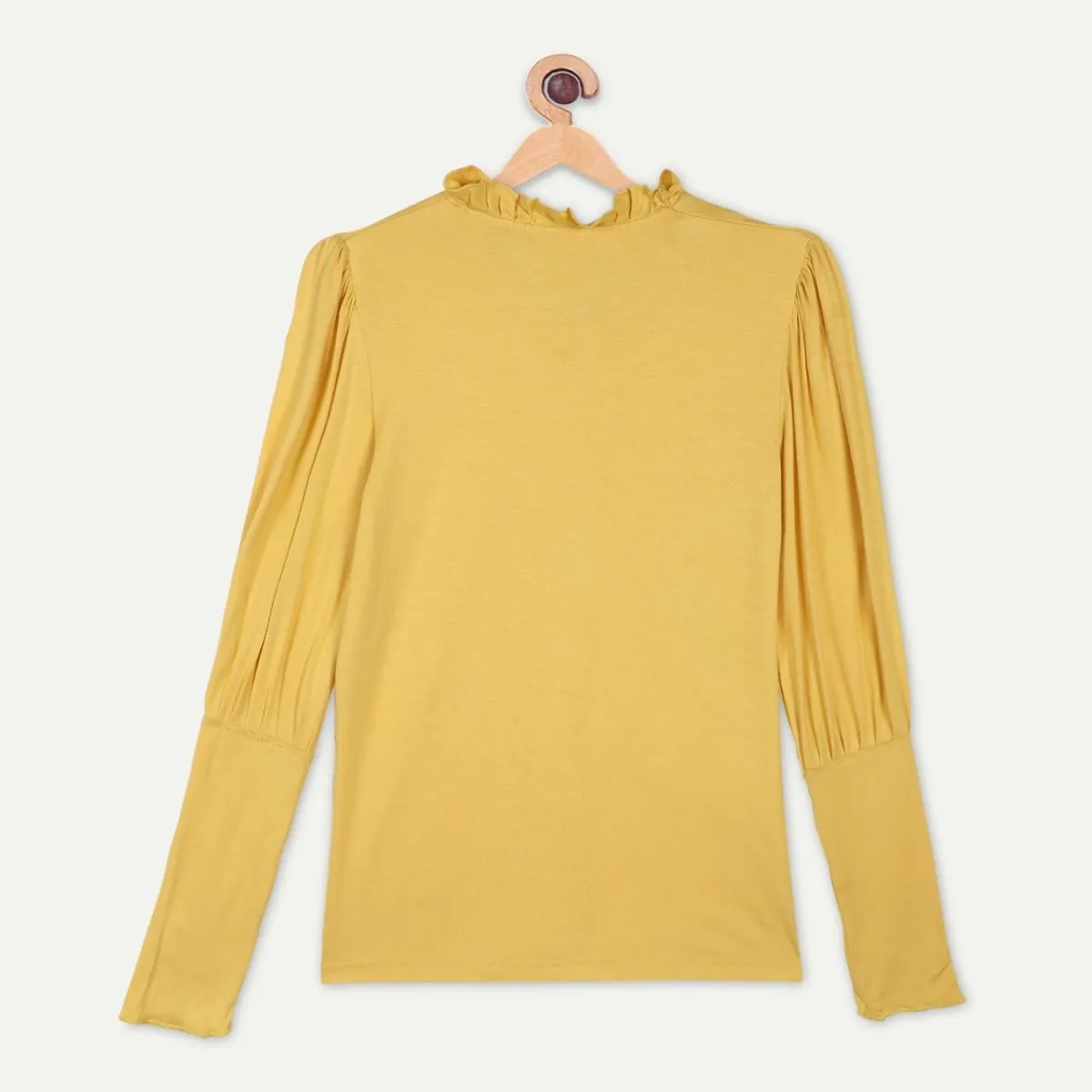 Bamboo Fabric Girl's Ruffle Neck Top - Yellow