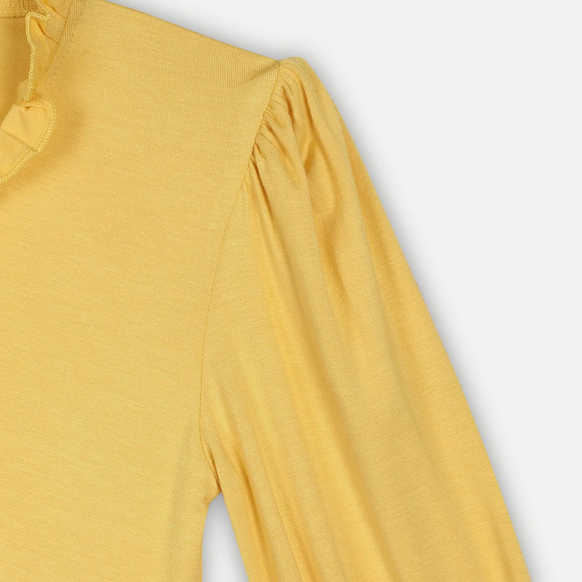 Bamboo Fabric Girl's Ruffle Neck Top - Yellow