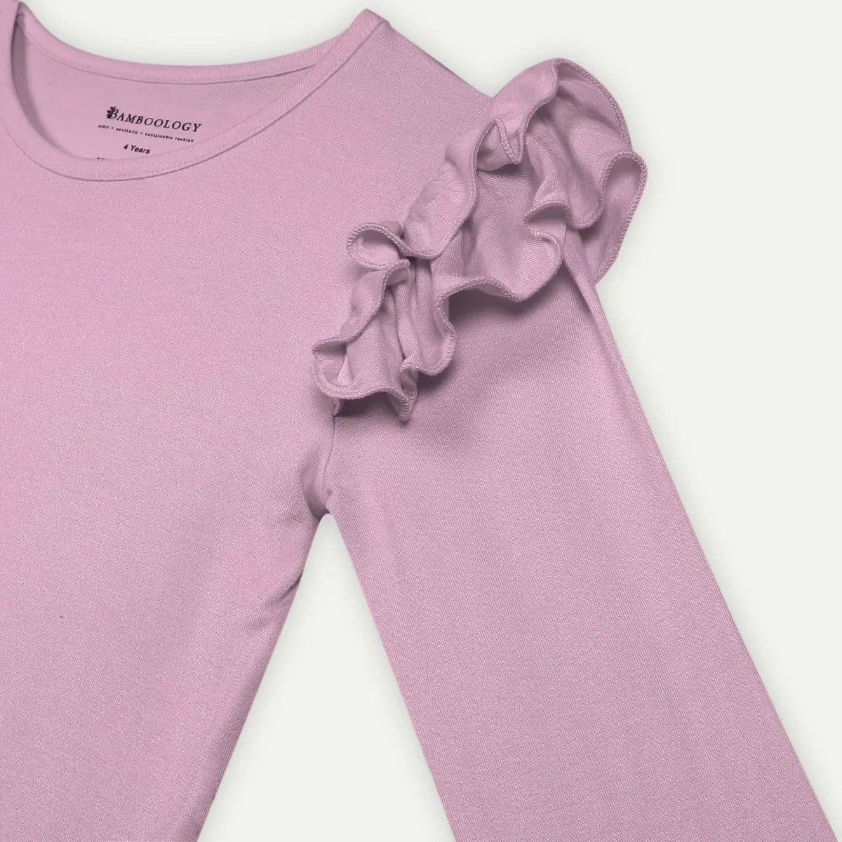Bamboo Fabric Girl's Ruffled Shoulder Top - Lilac