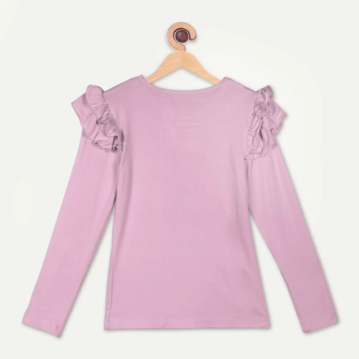 Bamboo Fabric Girl's Ruffled Shoulder Top - Lilac