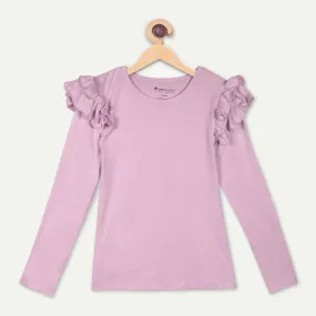 Bamboo Fabric Girl's Ruffled Shoulder Top - Lilac