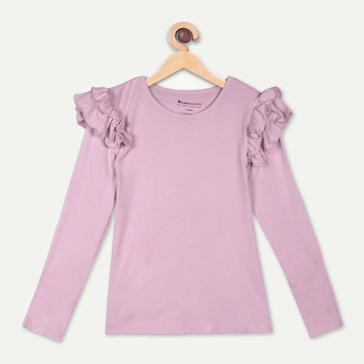 Bamboo Fabric Girl's Ruffled Shoulder Top - Lilac