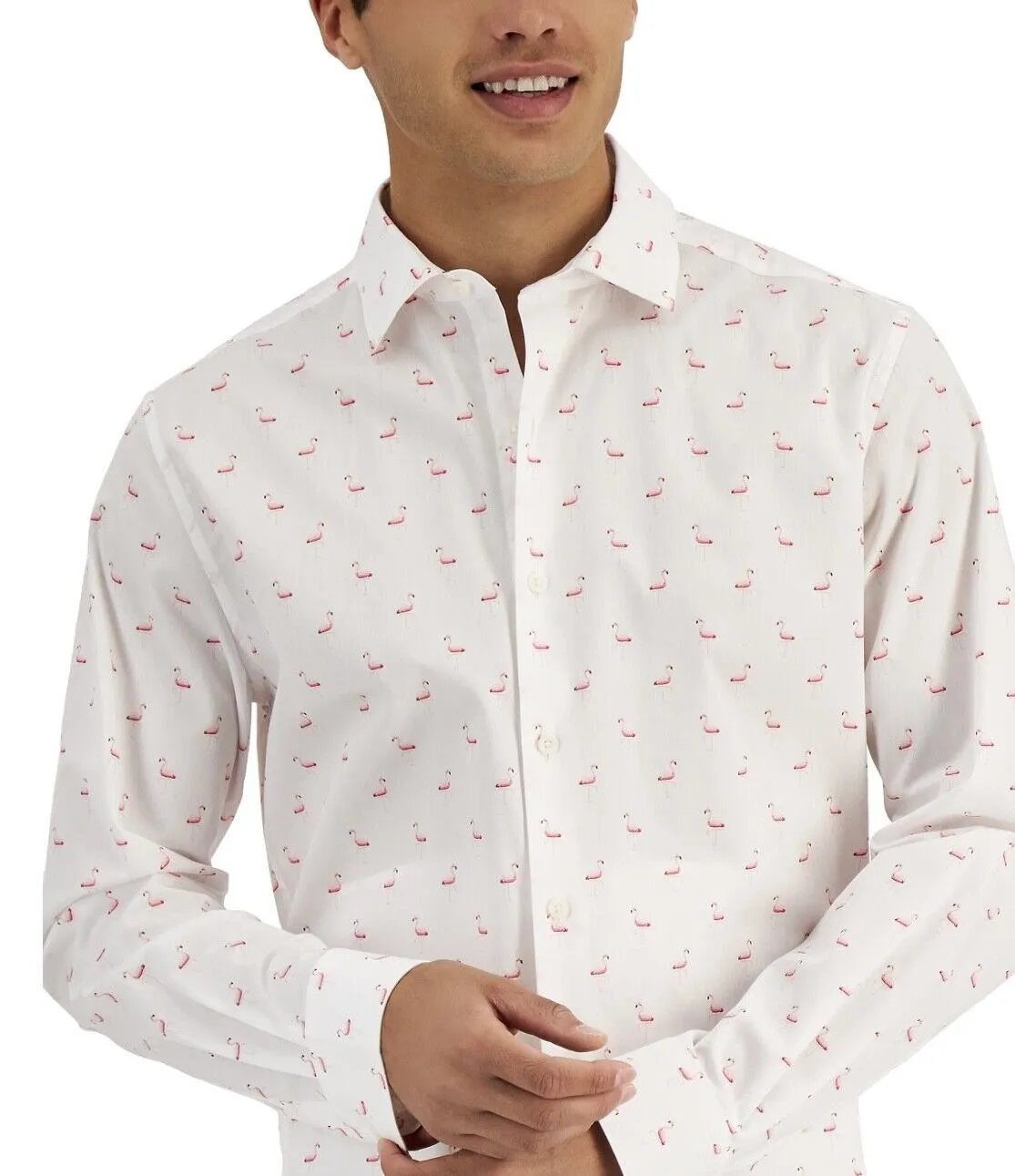 Bar III Mens Slim-Fit Stretch Flamingo Knit Dress Shirt