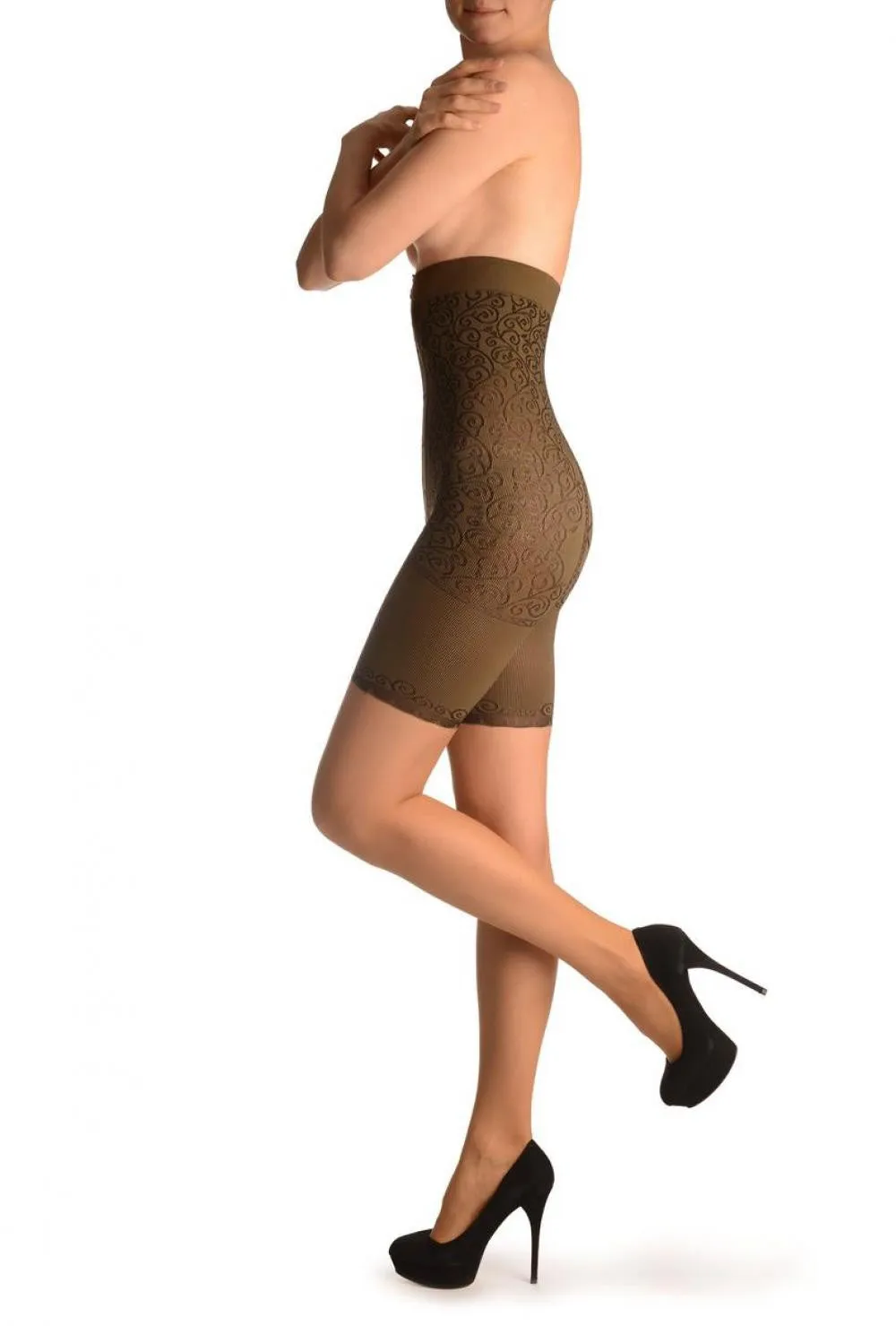 Beige With Strong Floral Corset Shaping Tummy In Tights