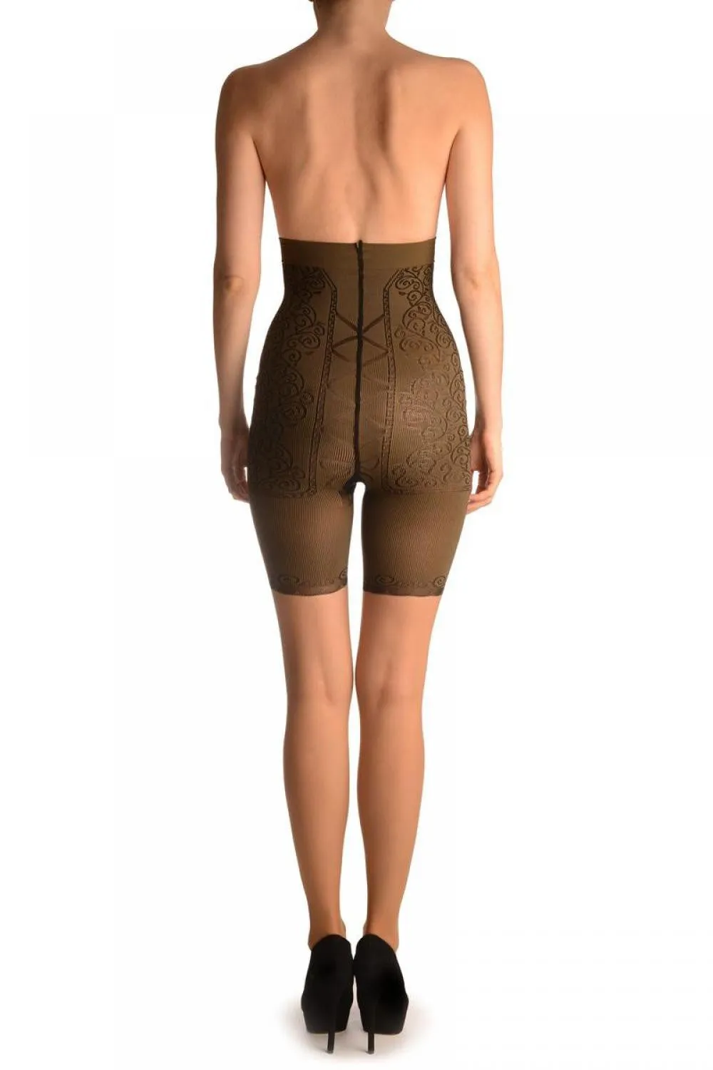 Beige With Strong Floral Corset Shaping Tummy In Tights