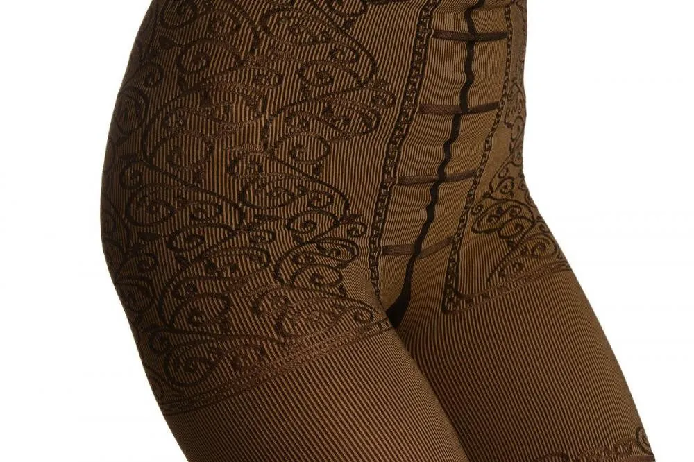 Beige With Strong Floral Corset Shaping Tummy In Tights