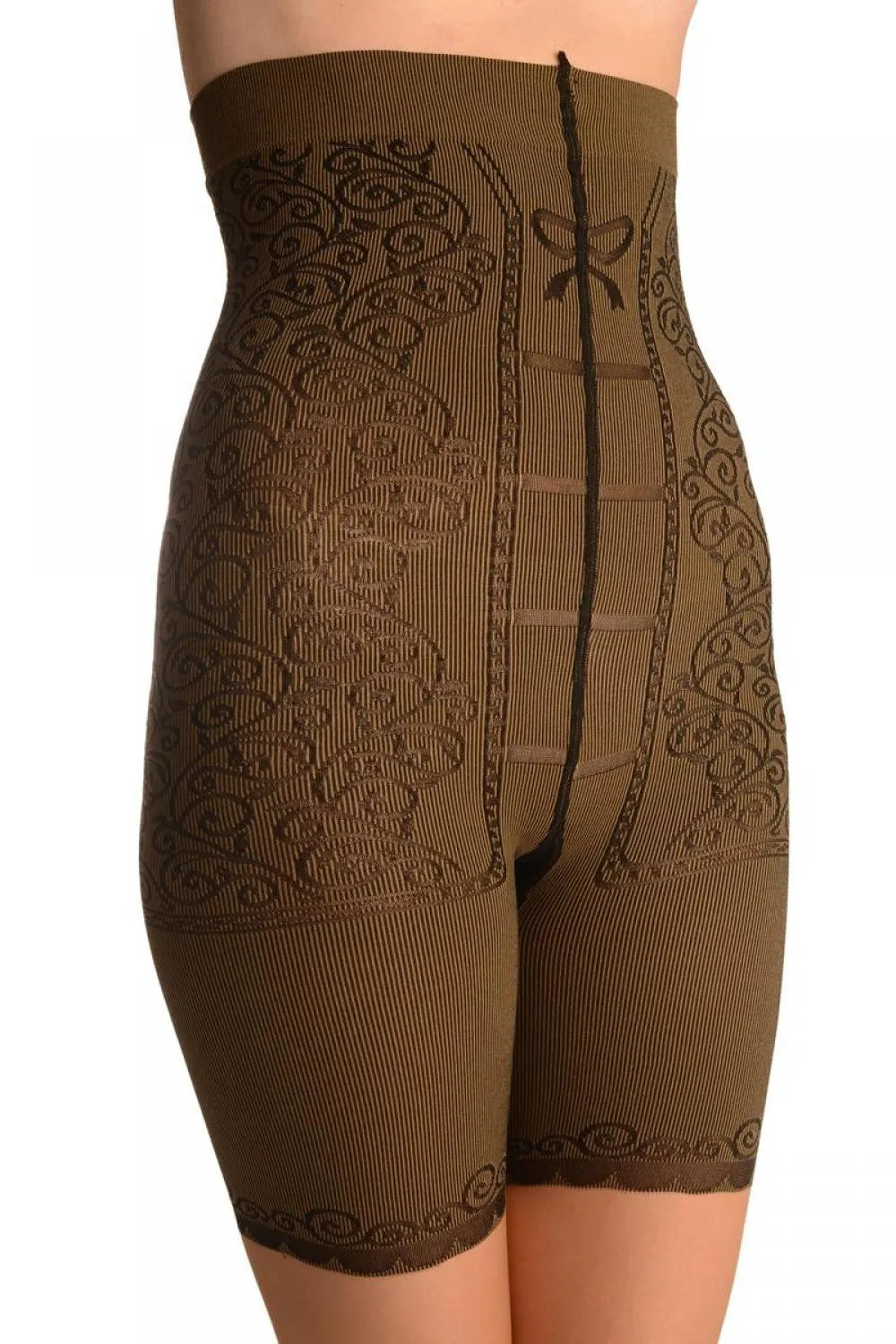 Beige With Strong Floral Corset Shaping Tummy In Tights