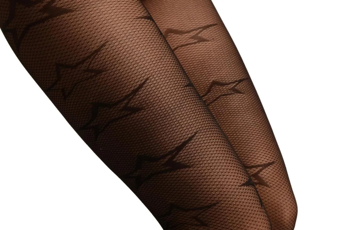 Black Gingham Mesh With Woven Stars Tights