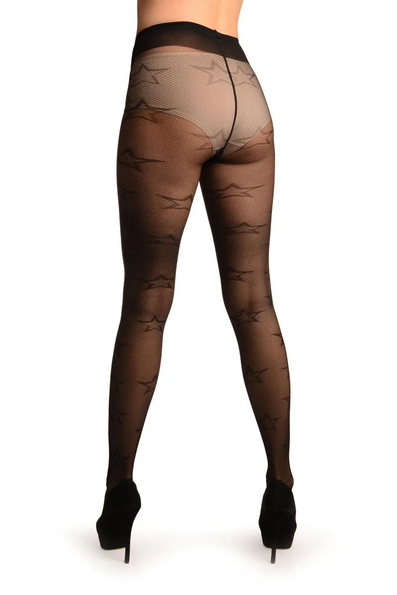 Black Gingham Mesh With Woven Stars Tights