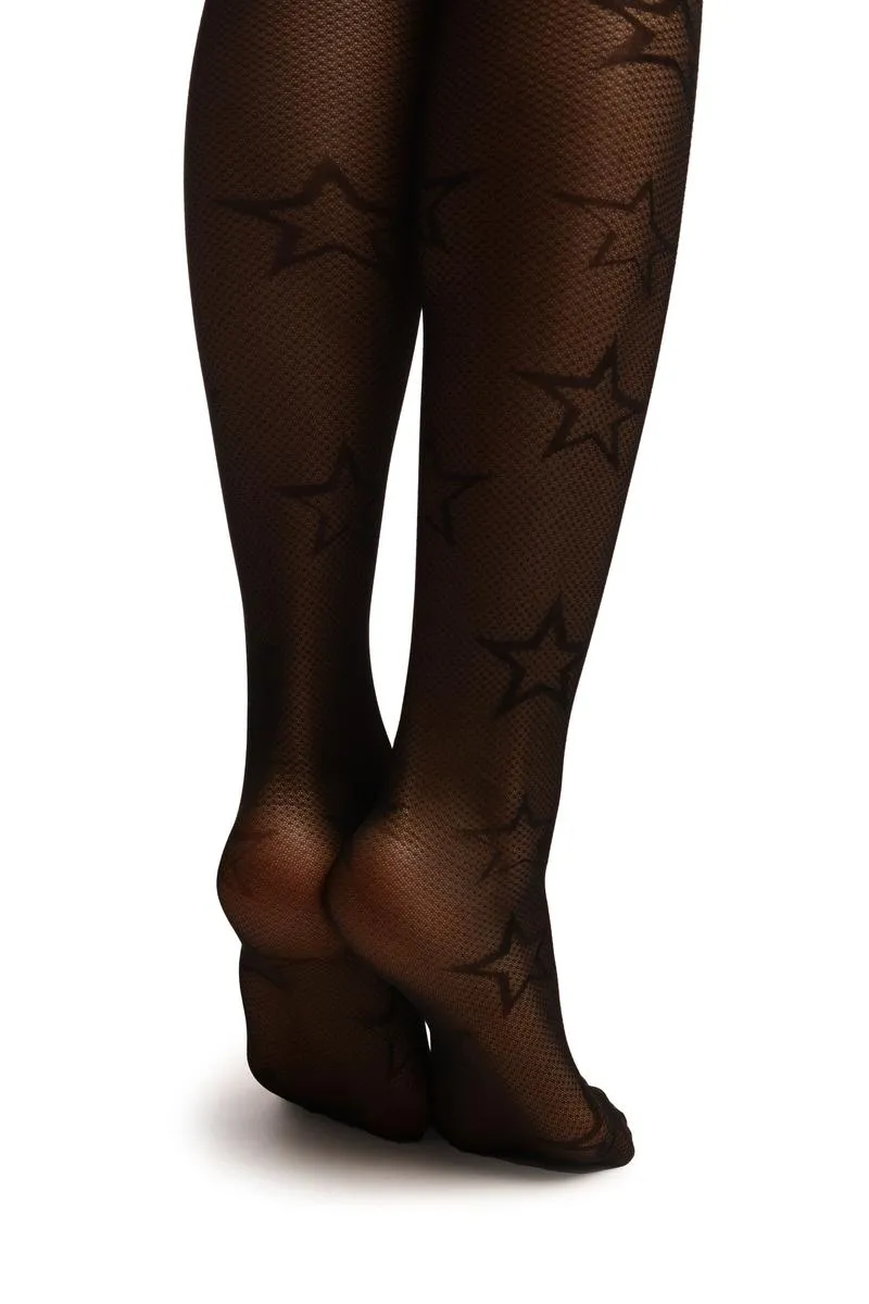 Black Gingham Mesh With Woven Stars Tights