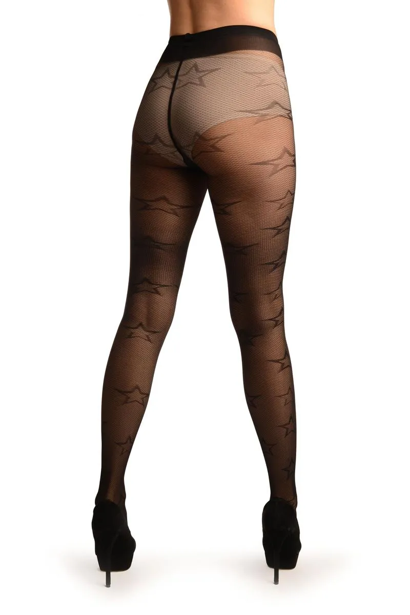 Black Gingham Mesh With Woven Stars Tights