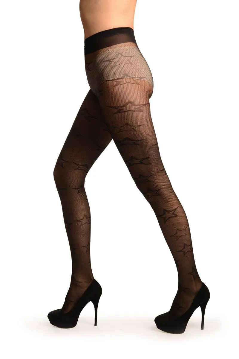 Black Gingham Mesh With Woven Stars Tights