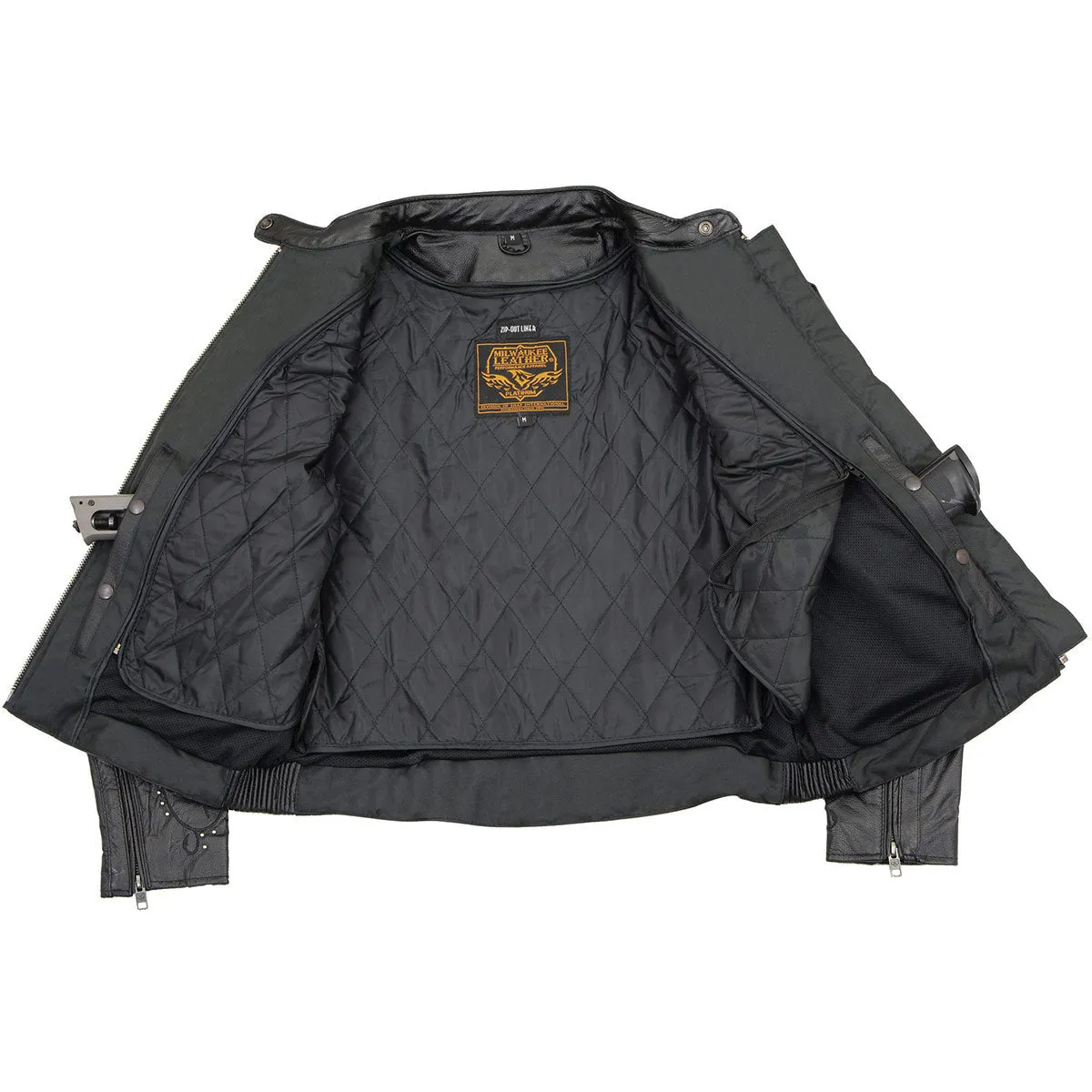 BLACK Leather ML1952 Women's Black 'Embroidered Wing and Stud Design' Leather Scooter Jacket