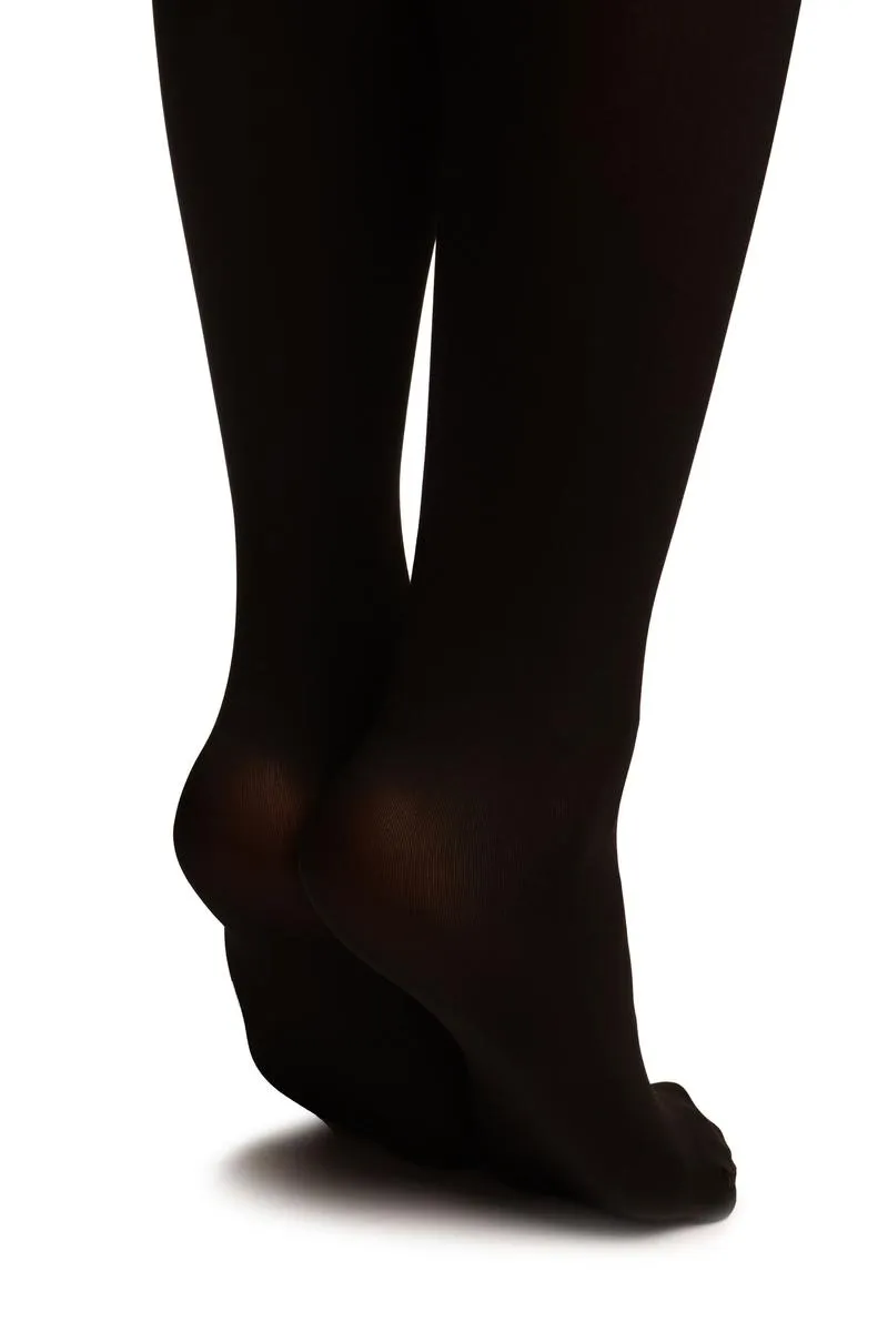 Black Opaque Faux Stockings With Roses And Sheer Top Tights