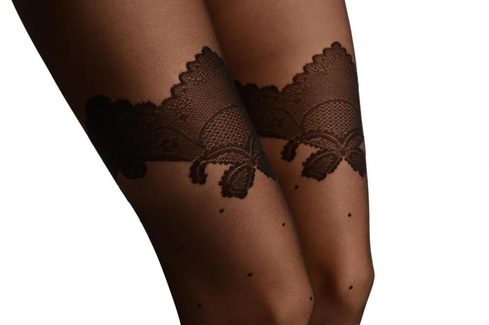Black With Black Polka Dot & Black Lace Top Tights