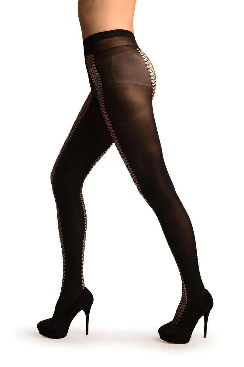 Black With Fishnet Front & Back Seam Tights