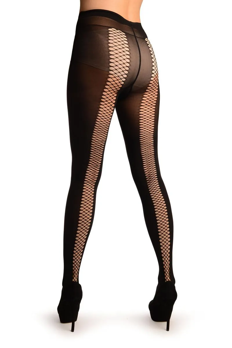 Black With Fishnet Front & Back Seam Tights