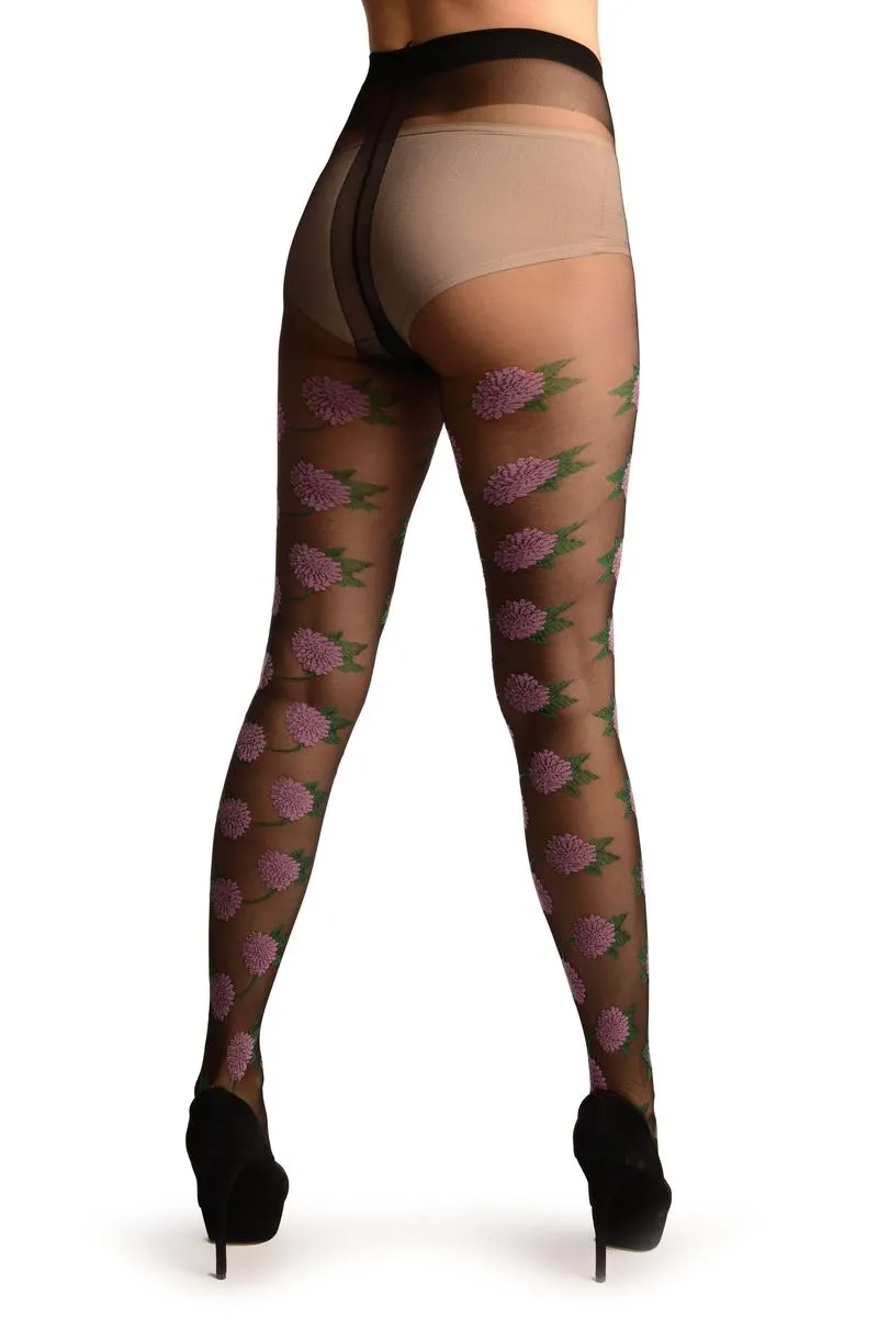 Black With Pink Flowers Tights