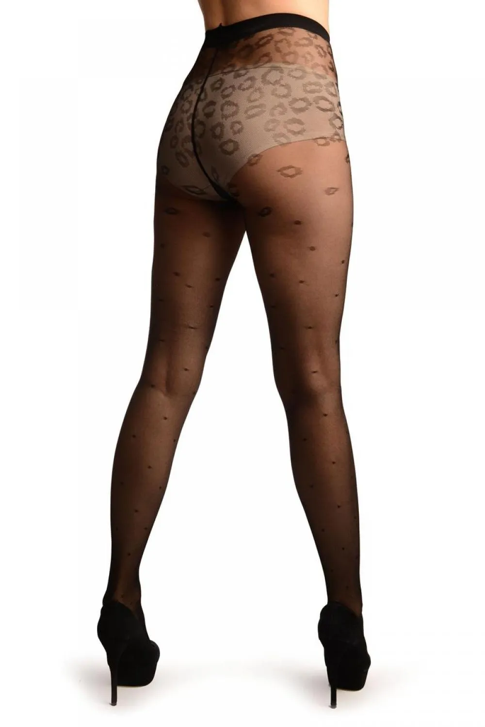 Black With Polka Dot & Lips Top Tights