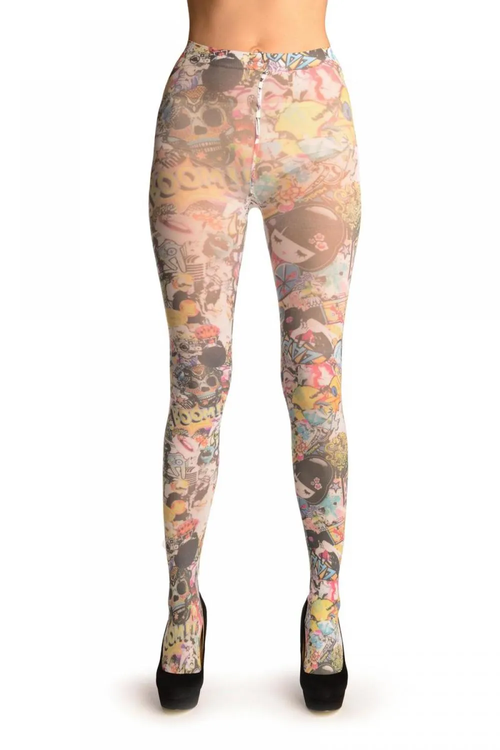 Boom Zap Japanese Girl Collage Printed Tights