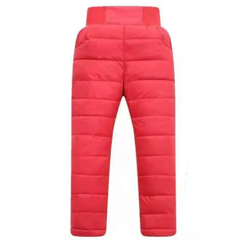 Casual Girl Boy Winter Pants Cotton Padded Thick Warm Trousers Waterproof Ski Bootcuts Elastic High Waisted Baby Kid Leggings