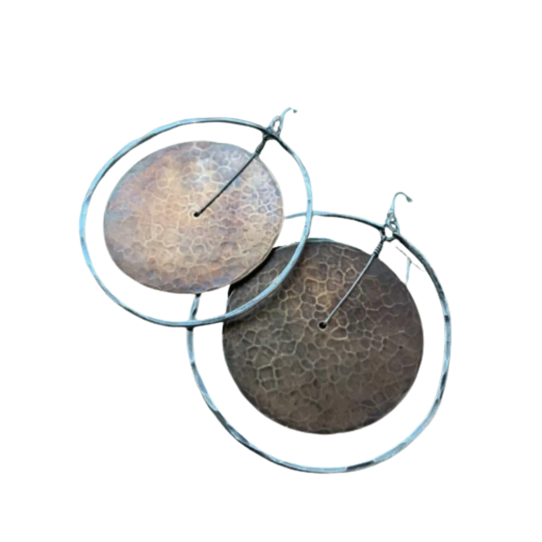 Circles Within Brass and Sterling Earrings Large
