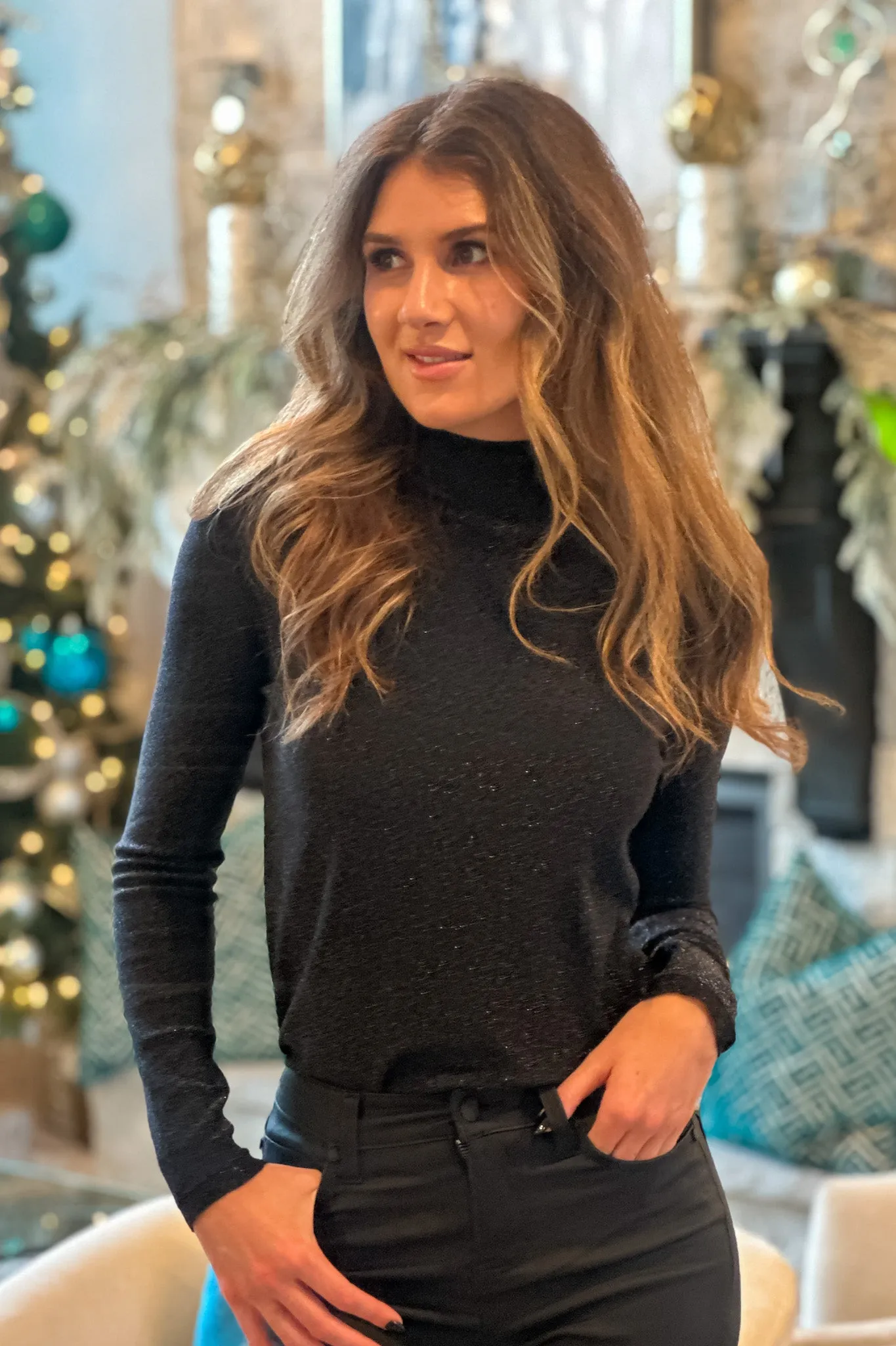 Cocktail Hour Shimmery Top : Black