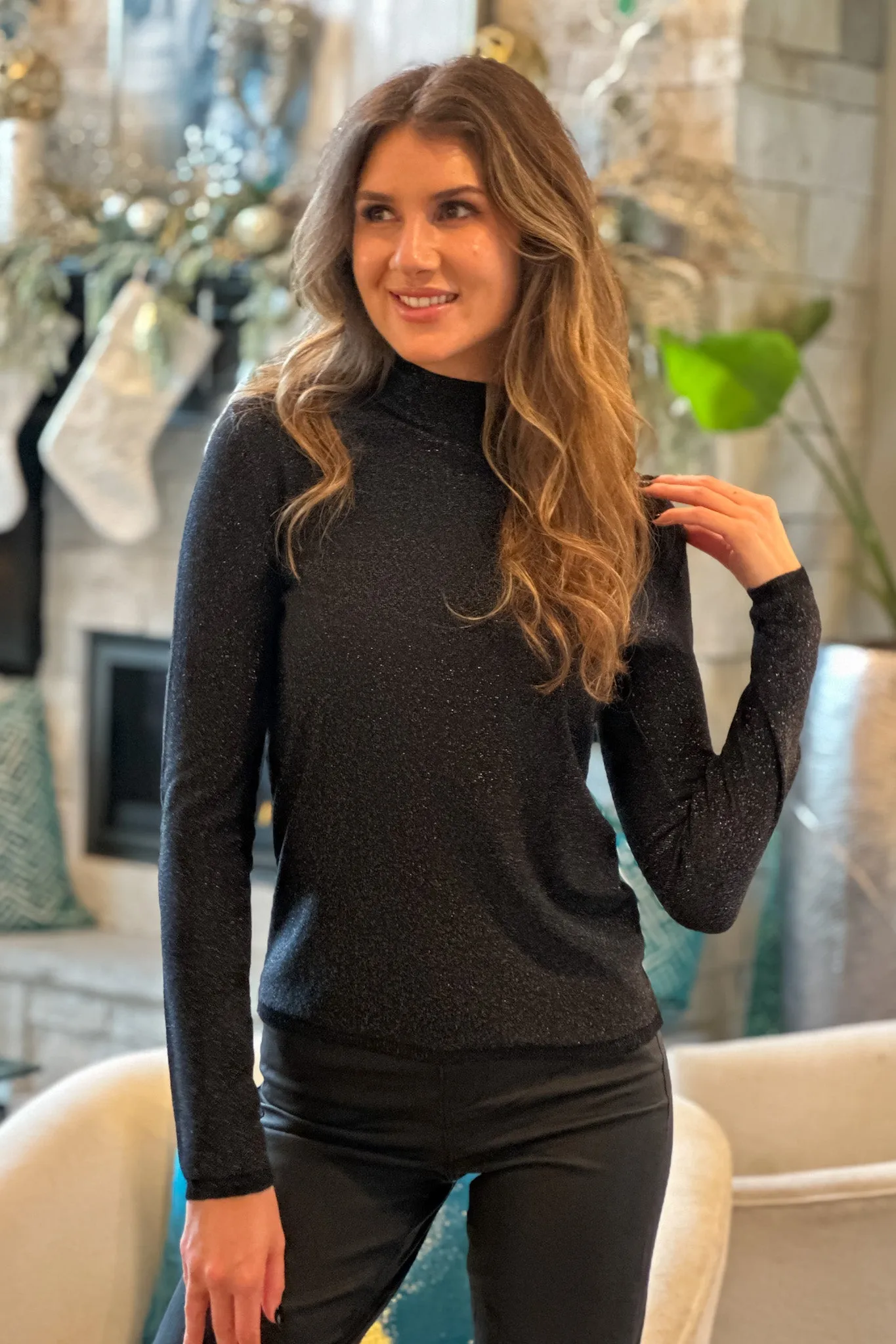 Cocktail Hour Shimmery Top : Black