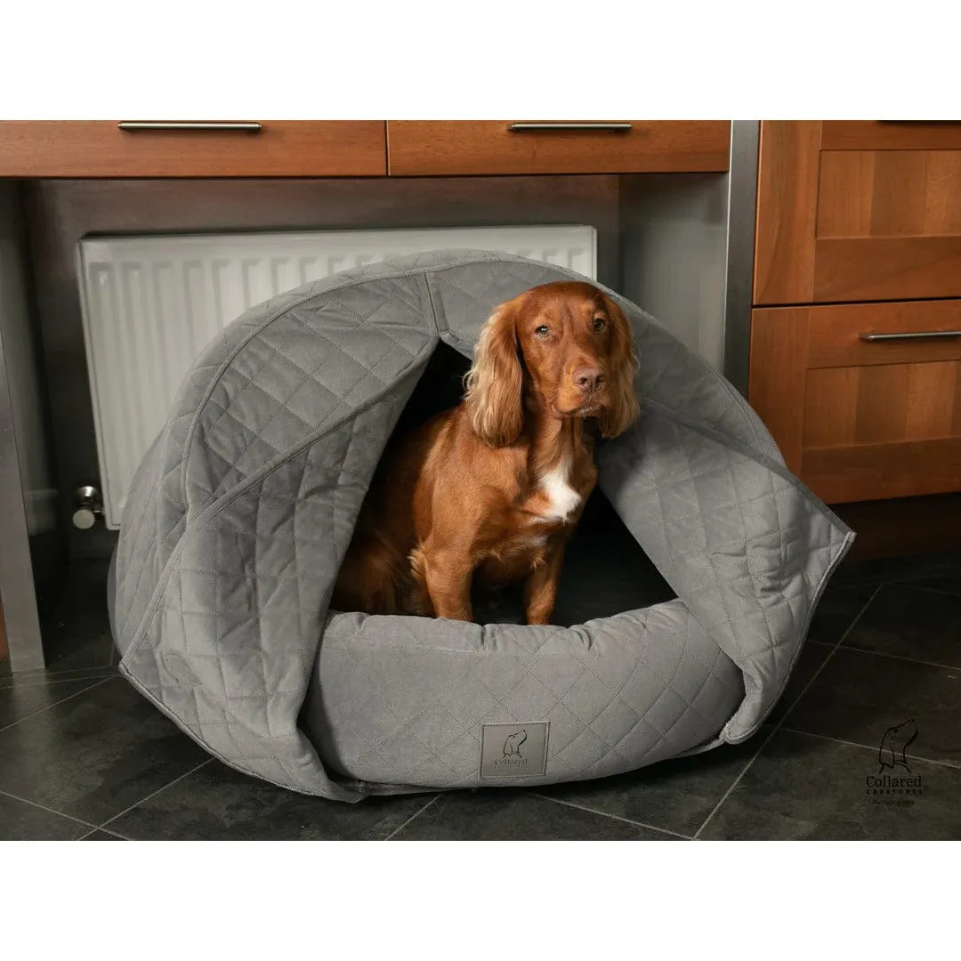 Collared Creatures Grey Quilted Velour Deluxe Comfort Cocoon Dog Cave Bed